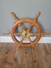 Large 24" Boat Ship Wooden Steering Wheel Helm Brass Center Nautical Wall Decor for sale  Shipping to South Africa