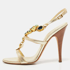 Giuseppe Zanotti Gold Leather Crystal Embellished Ankle Strap Sandals Size 39 for sale  Shipping to South Africa