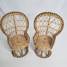 "Lote de 2 mini ventilador de mimbre pavo real silla trasera de ratán soporte para plantas decoración boho de 8" segunda mano  Embacar hacia Argentina