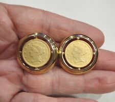 Vintage Gold Tone Coin Round Clip On Earrings A19, used for sale  Shipping to South Africa