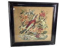 Antique Bird Floral Tapestry With Wool Possibly Victorian Framed Vintage, used for sale  Shipping to South Africa