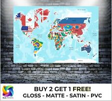 Usado, Mapa do mundo Atlas nomes de bandeiras de países pôster grande impressão arte presente em vários tamanhos comprar usado  Enviando para Brazil
