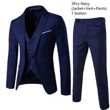 Blazers masculinos 3 peças conjuntos negócios 2 ternos colete calças casacos azuis jaquetas de casamento comprar usado  Enviando para Brazil