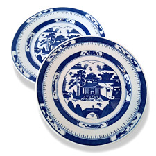 Juego de 2 Platos de Porcelana de Exportación China De Colección Azul Blanco Pagoda Cantón Grabados 10", usado segunda mano  Embacar hacia Argentina
