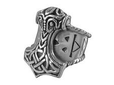 Sterling Silver Viking Thor Hammer Mjölnir Mjolnir Futhark Odin Biker Runes Ring for sale  Shipping to South Africa