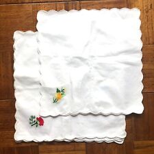Mid Century Modern 7 Cotton Table Napkins White Embroidered Flowers 14" x 14" for sale  Shipping to South Africa