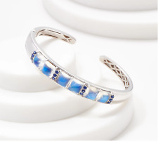 Vault Sterling Silver Blue Moonstone & Sapphire Cuff Bracelet. 6-3/4", used for sale  Shipping to South Africa