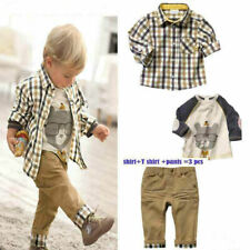 Conjunto de roupas infantis 3 peças camisa xadrez bebê menino +tops + calça longa, usado comprar usado  Enviando para Brazil