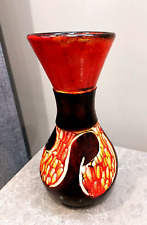 Vintage Ceramic Vase with Orange Ornament Fat Lava Space Age Vase til salgs  Frakt til Norway