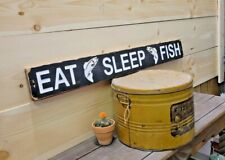 Eat Sleep Fish/Carved Rustic Wood Sign/Boat Dock/Lake/River/Décor/Cabin/Man Cave for sale  Shipping to South Africa
