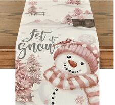 Aroid Mode Christmas Trees Let It Snow Pink Snowman Christmas Table Runner for sale  Shipping to South Africa