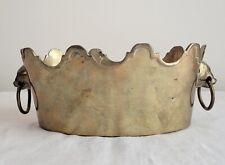 Vintage Solid Brass Scalloped Cache Pot Planter w/Lion head Handles Oval Bowl 8", used for sale  Shipping to South Africa