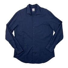 Camisa social masculina Armani Collezioni 17,5 algodão texturizado marinho ajuste fino manga longa, usado comprar usado  Enviando para Brazil