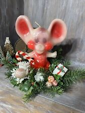 Pieza central de Navidad de colección década de 1960 hongo caramelo caña ratón flocado segunda mano  Embacar hacia Argentina
