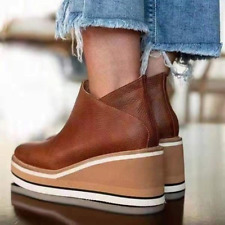 Nuevo Cuero Cuña Plataforma Botas al Tobillo Zapatos para Mujer Botas Cortas Tacones Altos segunda mano  Embacar hacia Argentina