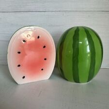 WATERMELON HALVES Cut Salt Pepper Shakers Japan EUC Seeds Striped Set Rare HTF for sale  Shipping to South Africa