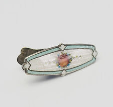 Antique cloisonne enamel flowers sterling silver top clip on pin, used for sale  Shipping to South Africa