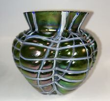 Antique Pallme König & Habel Art Nouveau Iridescent Fadendekor Green Glass Vase for sale  Shipping to South Africa