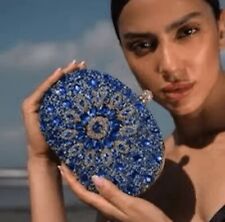 Bolsa de mão feminina Ramla feita à mão azul cintilante simular diamante nova sem etiquetas comprar usado  Enviando para Brazil