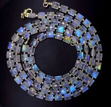 Natural Gem Blue Fire Rainbow Moonstone 7x6mm Faceted Nugget Beads Necklace 17" for sale  Shipping to South Africa
