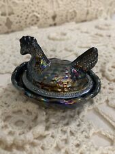 Vintage Glass Chicken Hen on Nest Salt Candy/Nut Dish LE Smith Black Carnival for sale  Shipping to South Africa