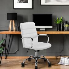 Bürostuhl mit Armlehnen Kunstleder Höhenverstellbarer Drehstuhl mit Rollen Weiß gebraucht kaufen  Bietigheim-Bissingen