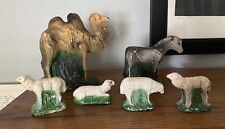 Vintage Nativity Chalkware Standing Camel & Donkey & 4 Sheep Italy ? for sale  Shipping to South Africa