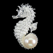 Colgante redondo de perlas blancas de 12 mm de plata de ley 925 con joyas de caballo de mar segunda mano  Embacar hacia Argentina