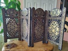 Vintage Filigree Ornate Brass Covered Wooden Folding Tabletop Screen for sale  Shipping to South Africa