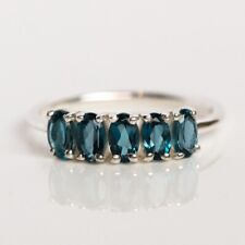 Natural Blue Topaz Half Eternity Thin Band Engagement Ring 925 Sterling Silver for sale  Shipping to South Africa