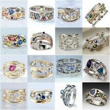Precioso anillos plata en dos tonos de mujer 925 Cubic Zirconia Anillo de boda Talla 6-10 segunda mano  Embacar hacia Argentina