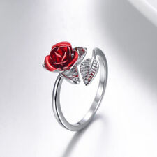 Anel aberto ajustável folha de flor rosa vermelha pulseira dedo joia prata ouro rosa comprar usado  Enviando para Brazil