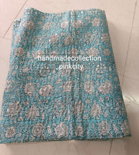 Indian Handmade Floral Print Queen Cottton kantha Quilt Throw Blanket Bedspread for sale  Shipping to South Africa