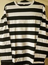 Used, Black White Stripe Shirt Long Sleeve Inmate Jail Costume Adult Prisoner Men's LG for sale  Shipping to South Africa