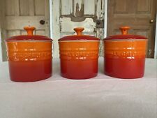 Vintage Set of Three Le Creuset Storage Jars Canisters Volcanic Flame (Orange) for sale  Shipping to South Africa