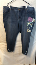 Calça jeans Lane Bryant azul cintura alta skinny bordado floral tamanho 28 comprar usado  Enviando para Brazil