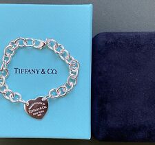 TIFFANY&CO 925 Sterling Silver Thick Chain Big Heart Bracelet 18cm for sale  UK