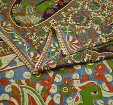 Vintage Saree Pure Cotton Kalamkari Printed Indian Sari Peacock Fabric 5yd Soft for sale  Shipping to South Africa
