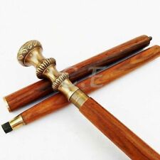 Used, Brass Copper Plated 3 Round Designer Handle W/Wooden Shaft Walking Stick cane for sale  Shipping to South Africa