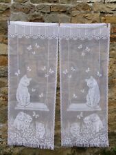 French of pair white  curtains lace motif cat  flower 24'' x 60'' of each for sale  Shipping to South Africa