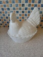 WHITE MILK GLASS CHICKEN ON A BASKET DESIGN EGG STORAGE for sale  Shipping to South Africa