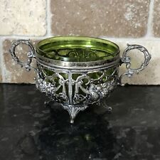Vintage Silver Plated Double Handed Sugar Bowl With Green Glass Insert  for sale  Shipping to South Africa