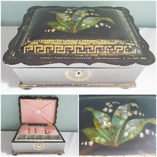 Antique Sewing Box Victorian Papier Mache Inlaid Fitted Interior Lacquered c1860 for sale  Shipping to South Africa