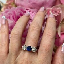 Anillo de compromiso de zafiro y diamantes azul natural de 3,19 quilates oro blanco liso de 14 K segunda mano  Embacar hacia Argentina