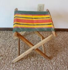 Folding Wood Camp Fishing Stool CANVAS STRIPED SEAT Vintage for sale  Shipping to South Africa