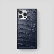 Funda cuadrada de cuero sintético cocodrilo azul marino para iPhone, usado segunda mano  Embacar hacia Argentina