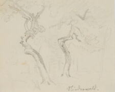 W. CAMPHAUSEN (*1818), boceto de un bosque con 2 árboles en foco, lápiz segunda mano  Embacar hacia Argentina