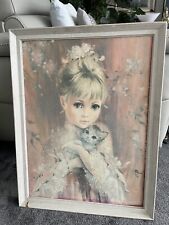Used, Vintage Kitsch Framed Mojer Innocence Girl & Kitten Canvas Print Tretchikoff Era for sale  Shipping to South Africa