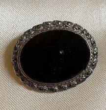 Beautiful Vintage Marcasite Black Oval Brooch for sale  SOUTHAMPTON