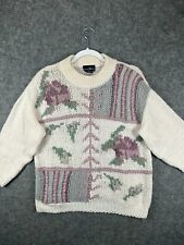 Suéter feminino vintage Hunters Run grande marfim roxo floral robusto meia manga 1 comprar usado  Enviando para Brazil